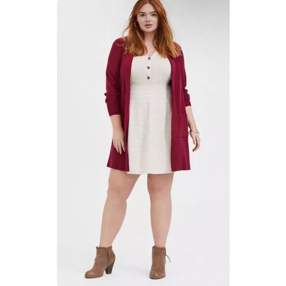 Brand New Oatmeal Colored Torrid Button-Front Sweater Skater Dress - Picture 1 of 15